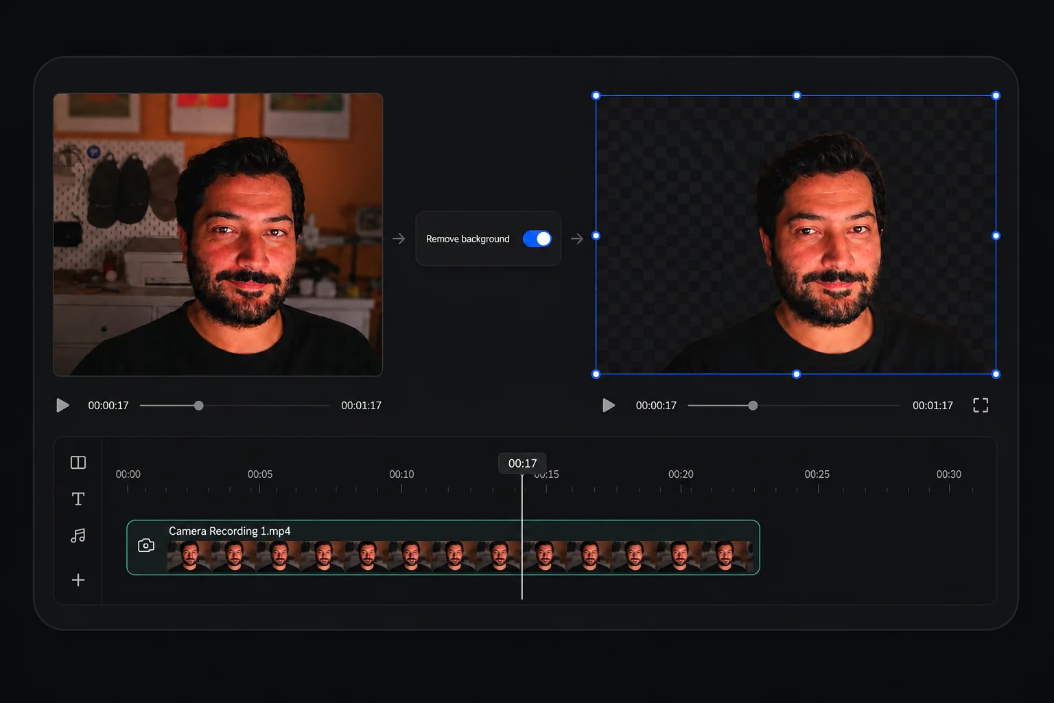 Creavit Studio screen and camera layout in dark mode
