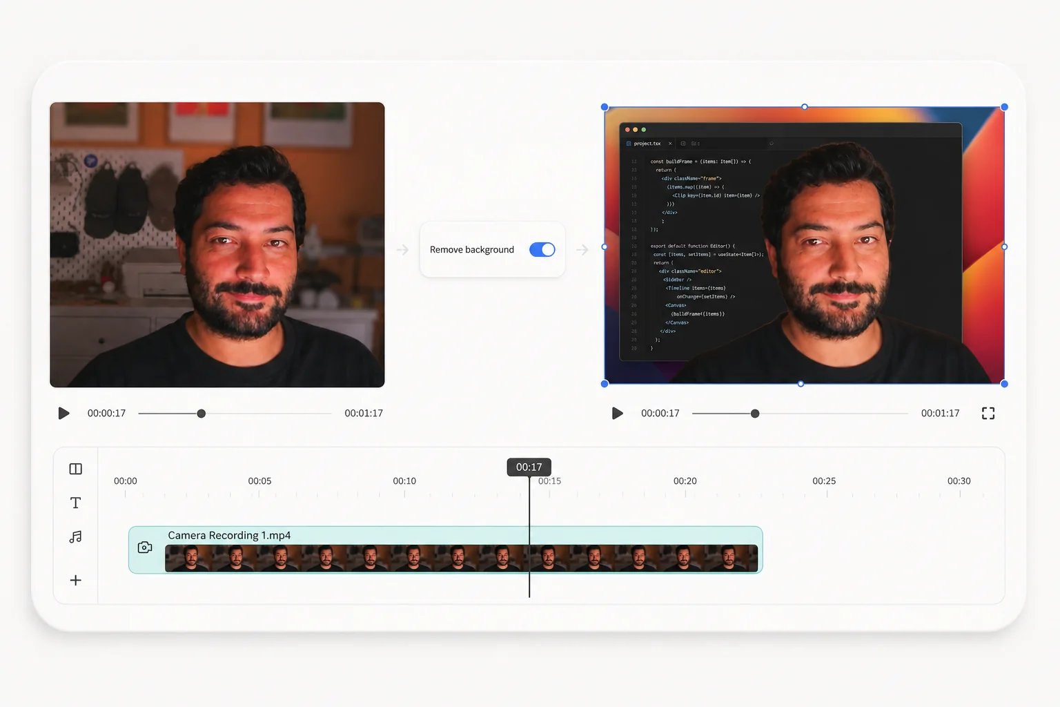 Creavit Studio screen and camera layout in light mode