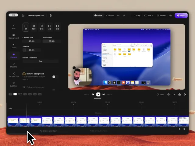 Creavit Studio screen recording layout with a webcam overlay